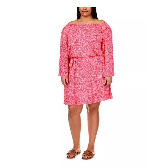 Michael Michael Kors Zebra-Print Off-The-Shoulder Dress Size XXL - Picture 10 of 11